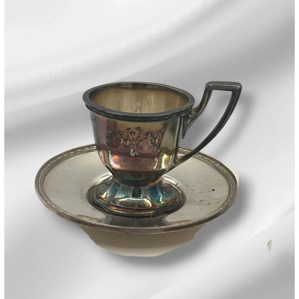 Vintage Chippendale EPNS Silverplate Demitasse Cups & Saucers Set of 10 Pat.1914